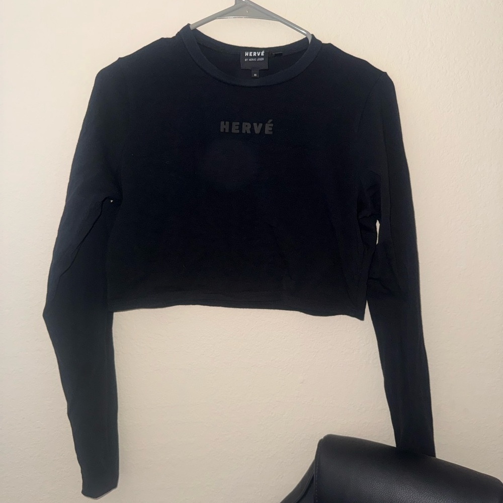 Herve Black Cropped Long-Sleeve Tee